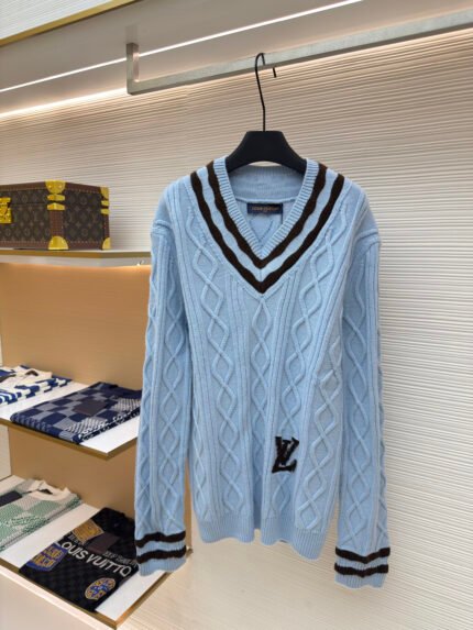Louis Vuitton Wool Sweater with Contrasting Outline and Deep V-Neck