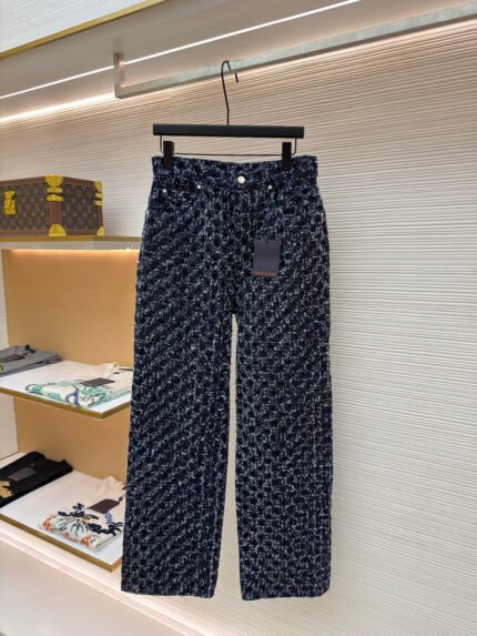 Louis Vuitton Letter-Flocked Jacquard Hooded Jeans