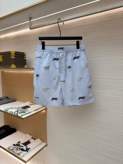 Louis Vuitton Vintage-Style Botanical & Zoological Print Striped Shorts