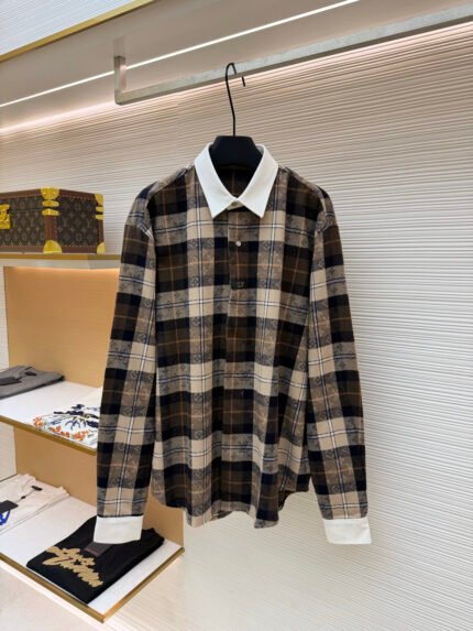 Louis Vuitton Contrast-Collar Flannel Long-Sleeve Polo Shirt