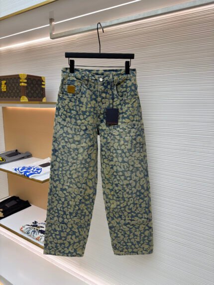 Louis Vuitton Letter Jacquard Denim Cargo Trousers with Pearl Buttons