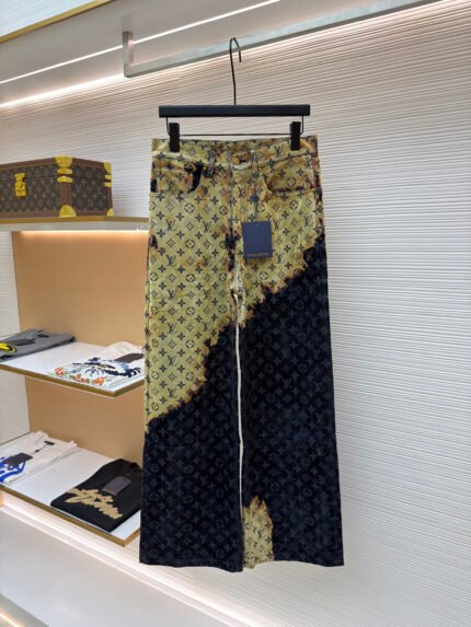 Louis Vuitton "Fiery Clouds & Bonfire" Flocked Denim Trousers