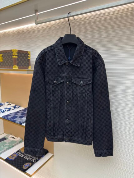 LOUIS VUITTON SS25 Plaid Gradient Flocked Denim Jacket