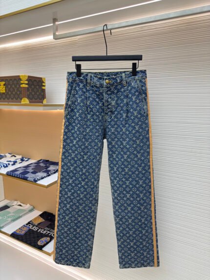 Louis Vuitton Jacquard All-Over Print Topstitched Jeans
