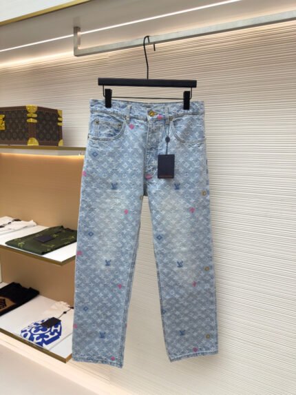 Louis Vuitton Colorful Letter Jacquard Denim Trousers