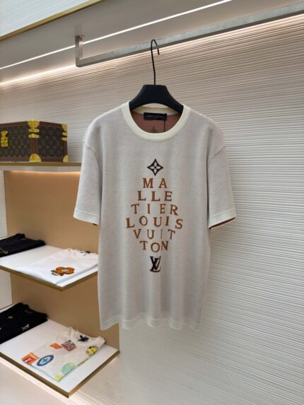 Louis Vuitton Color-Block Jacquard Knit Short-Sleeve Top with Lettering