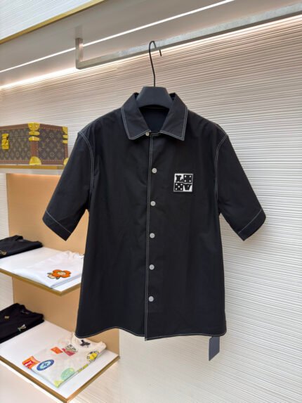 Louis Vuitton Letter-Embroidered Open-Collar Single-Breasted Shirt
