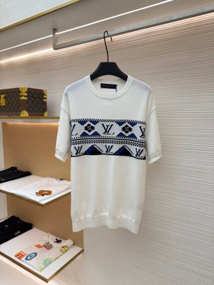 Louis Vuitton Letter Jacquard Color-block Inlay Short-Sleeve Knit