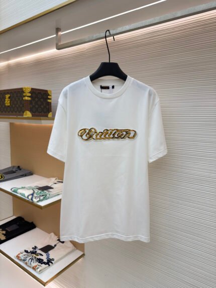 LOUIS VUITTON Sequin-Embellished Logo Crewneck T-Shirt with Specialty Embroidery