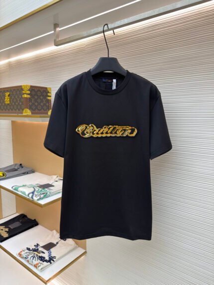 LOUIS VUITTON Sequin-Embellished Logo Crewneck T-Shirt with Specialty Embroidery