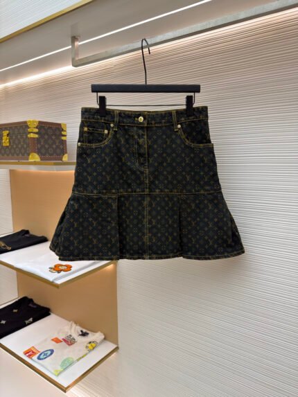 LOUIS VUITTON All-Over Logo Denim Mini Skirt [Women's]