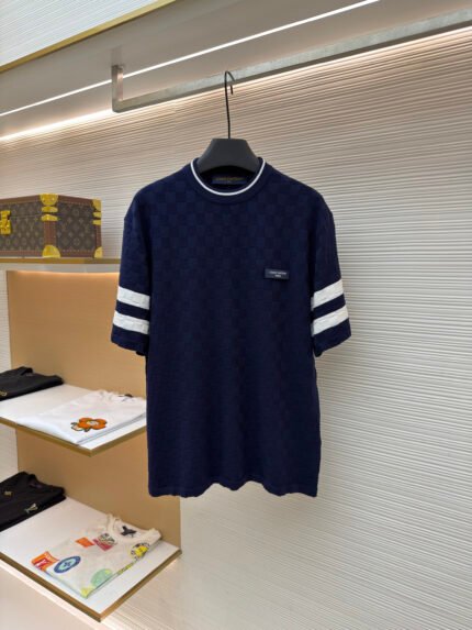 Louis Vuitton Color-Block Damier Jacquard Knit Short-Sleeve Top with Letter Patches