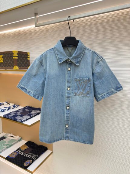 Louis Vuitton Logo Denim Short-Sleeve Jacket