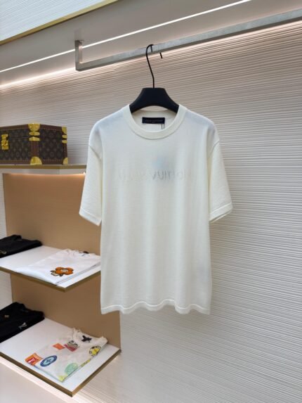 Louis Vuitton Letter Jacquard Mesh Knit Short-Sleeve Top