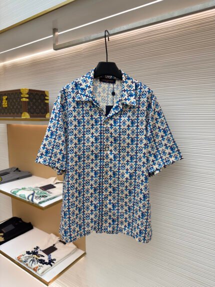 LOUIS VUITTON Overlap Pattern Printed Mulberry Silk Short-Sleeve Shirt