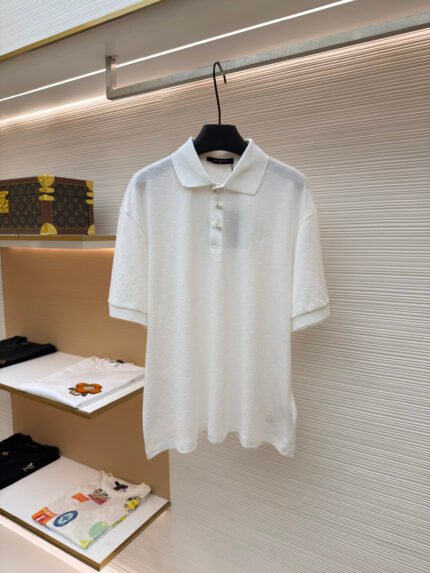 LOUIS VUITTON Cotton Embroidered Jacquard Check Polo Shirt