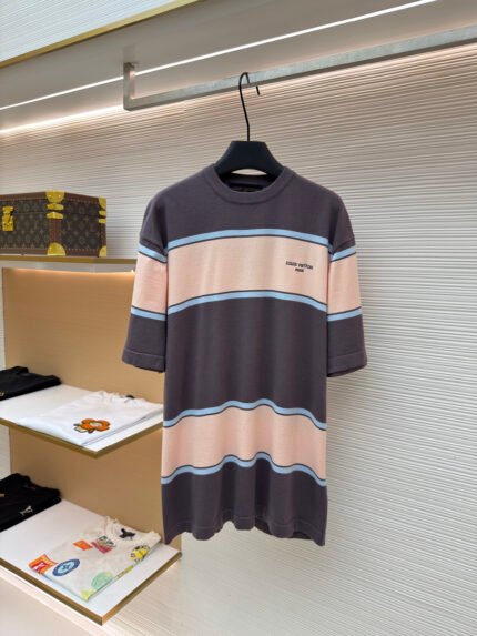 Louis Vuitton Color-Block Striped Short-Sleeve Knit with Logo Lettering