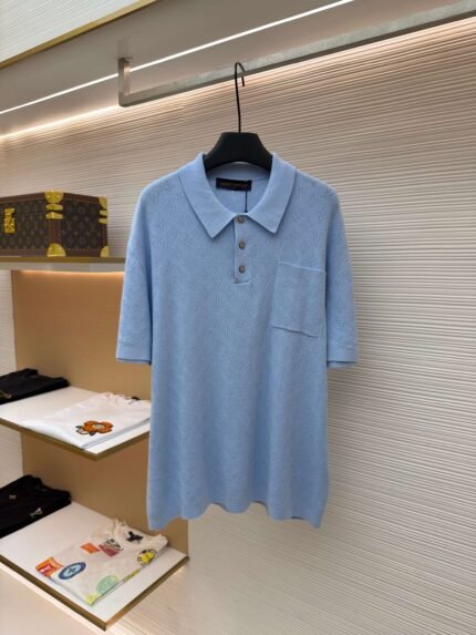 Louis Vuitton Letter-Perforated Openwork Jacquard-Knit Short-Sleeve Polo Shirt