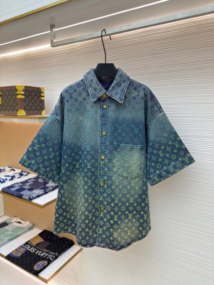 Louis Vuitton Graduated Jacquard Denim Short-Sleeve Shirt