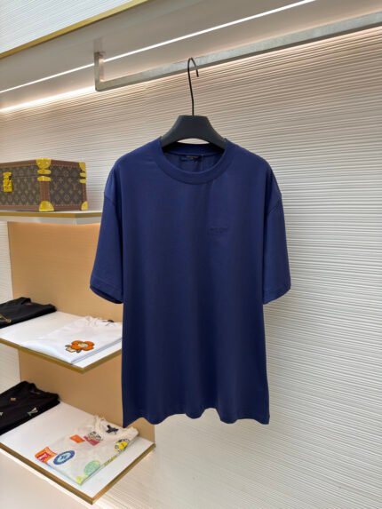 Louis Vuitton Crew-Neck Short-Sleeve T-Shirt with Small Blue Label Embroidery