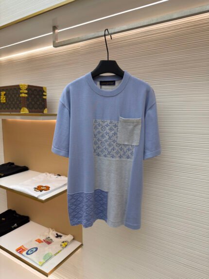 Louis Vuitton Short-Sleeve Knit Top with Letter Jacquard and Contrast Paneling