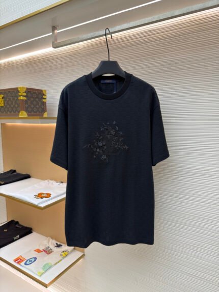 Louis Vuitton Black Floral Pattern Crew-Neck Short-Sleeve T-Shirt