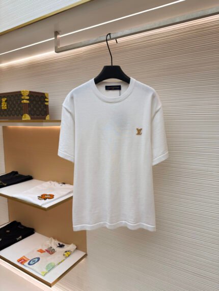 Louis Vuitton Short-Sleeve Knit Top with Lettering Leather Patch