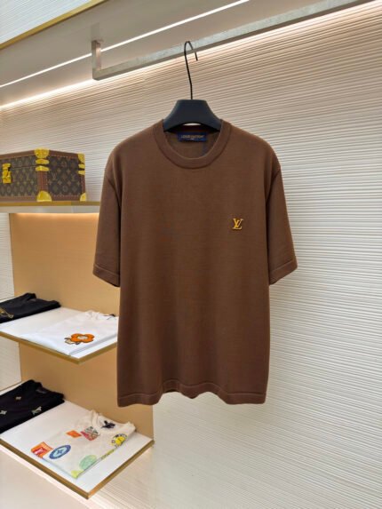 Louis Vuitton Short-Sleeve Knit Top with Lettering Leather Patch