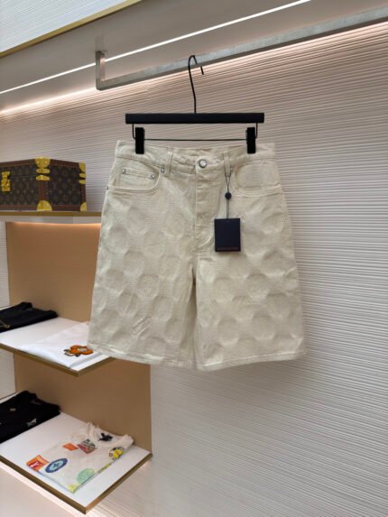 Louis Vuitton Embossed Letter & Damier Jacquard Denim Shorts with Pearl Buttons
