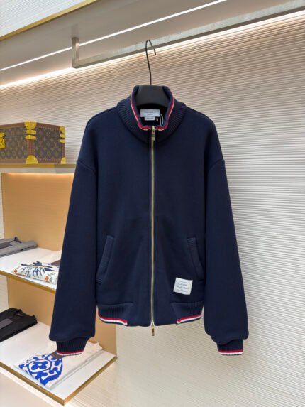 THOM BROWNE Stand-Collar Jacket with Label and Zipper