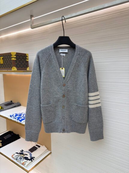 Thom Browne Classic 4-Bar Wool Knit Cardigan