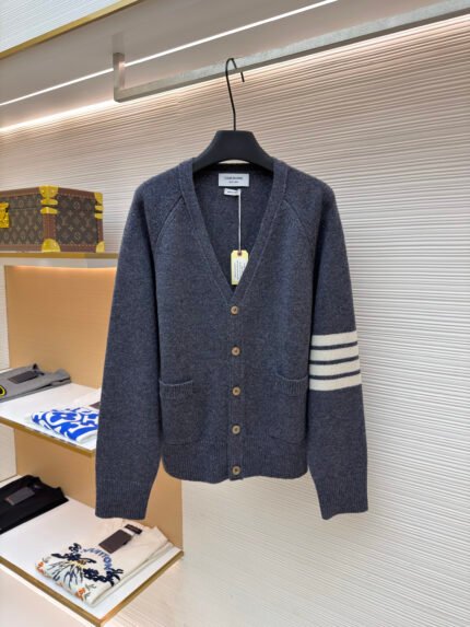 Thom Browne Classic 4-Bar Wool Knit Cardigan