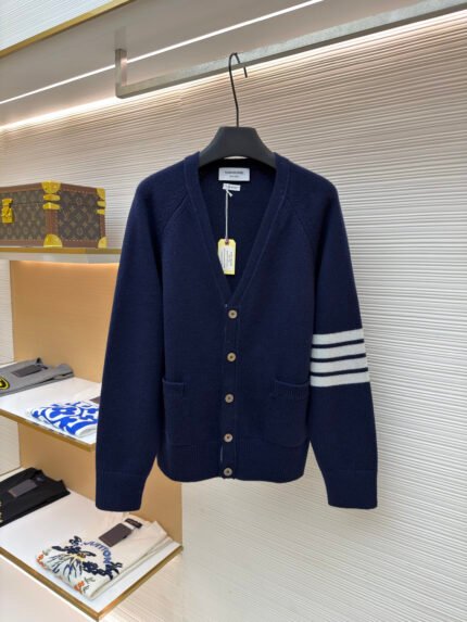 Thom Browne Classic 4-Bar Wool Knit Cardigan
