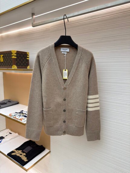 Thom Browne Classic 3-Bar Crewneck Long-Sleeve Cardigan