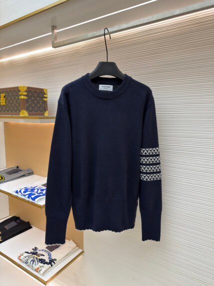 THOM BROWNE Wool Crewneck with Snowflake Dog Motif on the Back