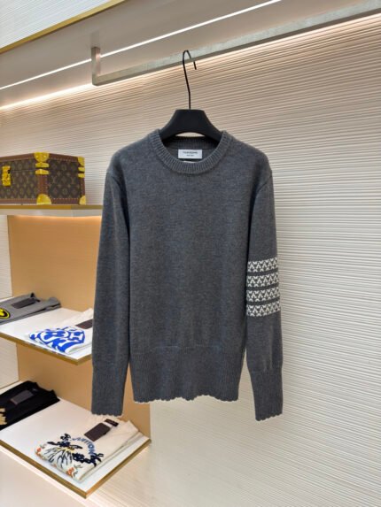 THOM BROWNE Wool Crewneck with Snowflake Dog Motif on the Back