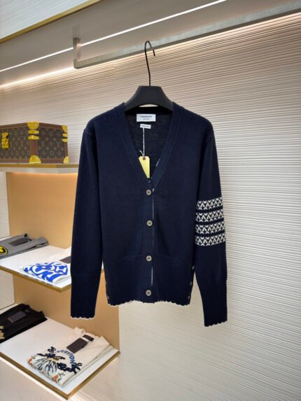 THOM BROWNE Wool Cardigan with Snowflake Dog Motif on the Back