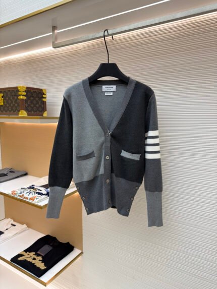 Thom Browne 4-Bar Striped V-Neck Knit Cardigan