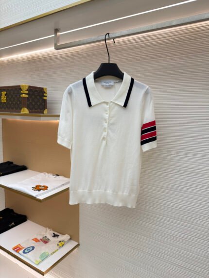 THOM BROWNE Knitted Polo Shirt with Puppy Motif on Back [Women's]