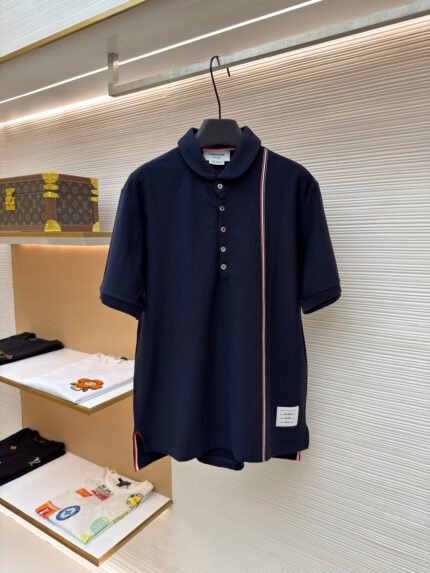 Thom Browne Short-Sleeve Polo with Chest Stripes