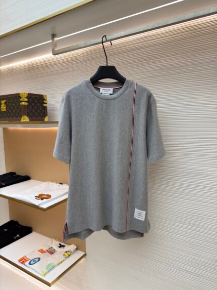 Thom Browne Short-Sleeve Shirt with Chest Stripes