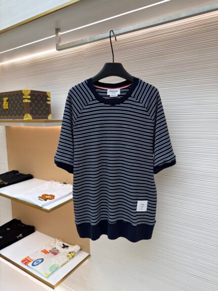 THOM BROWNE Striped Crewneck Short-Sleeve Top
