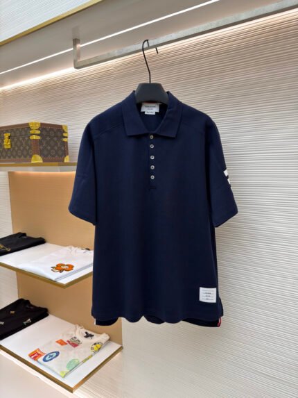 THOM BROWNE Ribbed-Sleeve Raglan Polo Shirt