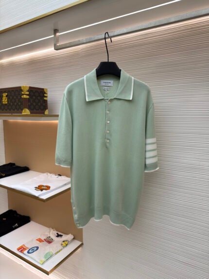Thom Browne 4-Bar Polo Shirt — Mulberry Silk, Short Sleeve