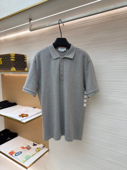 THOM BROWNE Short-Sleeve Polo with Four-Bar Stripe