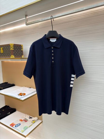 THOM BROWNE Short-Sleeve Polo with Four-Bar Stripe