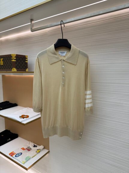 THOM BROWNE Wool Knit 3/4-Sleeve Polo Shirt