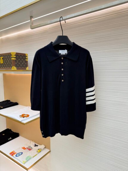 THOM BROWNE Wool Knit 3/4-Sleeve Polo Shirt