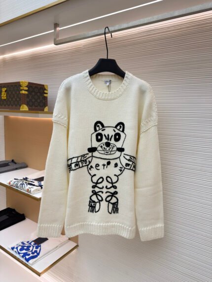 Loewe "Cat People" Crewneck Embroidered Long-Sleeve Sweater