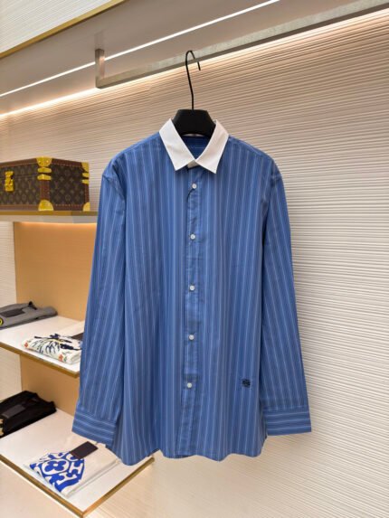 Loewe Color-Block Striped Single-Breasted Long-Sleeve Shirt with Point Collar